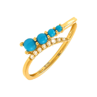Anillo de Dama Oro 14k Redondos con Turquesa y Diamantes Naturales