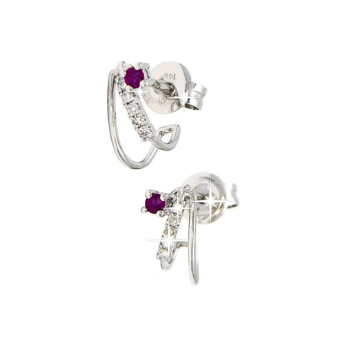 Aretes de Dama Oro Blanco 14k Redondos con Rubí y Diamantes Naturales