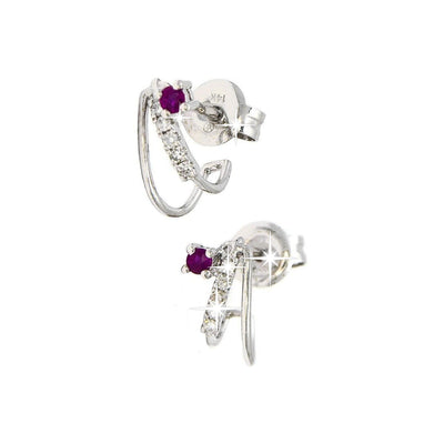Aretes de Dama Oro Blanco 14k Redondos con Rubí y Diamantes Naturales