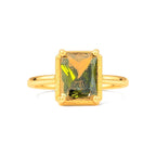 Anillo de Dama Oro 10k Circonia Verde Oliva Rectangular
