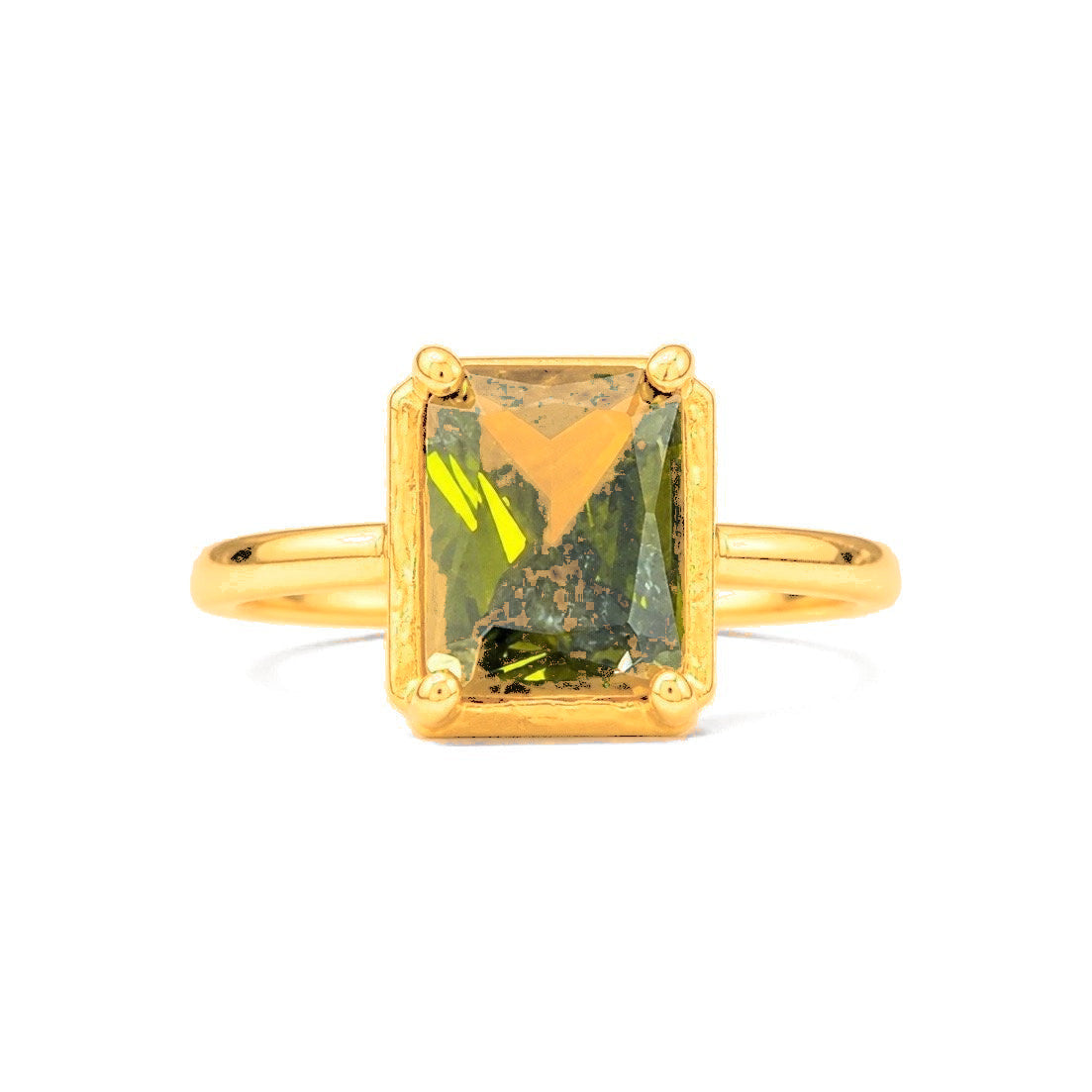 Anillo de Dama Oro 10k Circonia Verde Oliva Rectangular