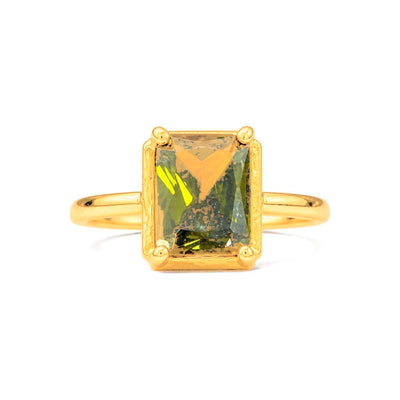 Anillo de Dama Oro 10k Circonia Verde Oliva Rectangular