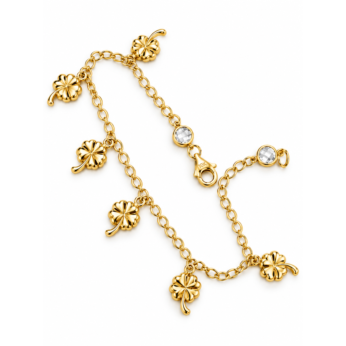 Brazalete de Dama Oro 10k Tréboles de Cuatro Hojas con Circonios