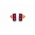 3x9mm Aretes de Dama Oro Rosa 14k Barra de Rodolita con Diamantes Naturales