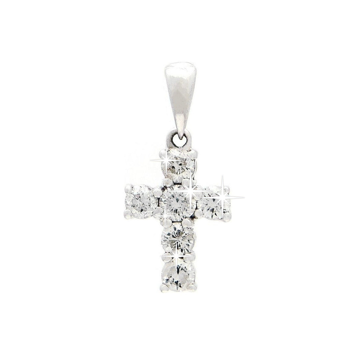 Dije Oro Blanco 14k Cruz con Diamantes Naturales