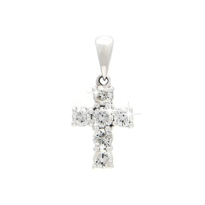 Dije Oro Blanco 14k Cruz con Diamantes Naturales