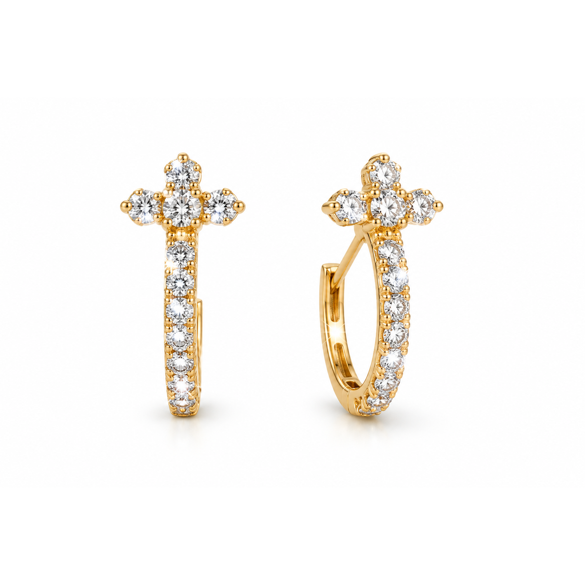 Aretes de Dama Oro 10k Argolla con Racimo de Diamantes Naturales