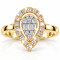 Anillo de Dama Oro 10k Gota con Halo y Diamantes Baguette