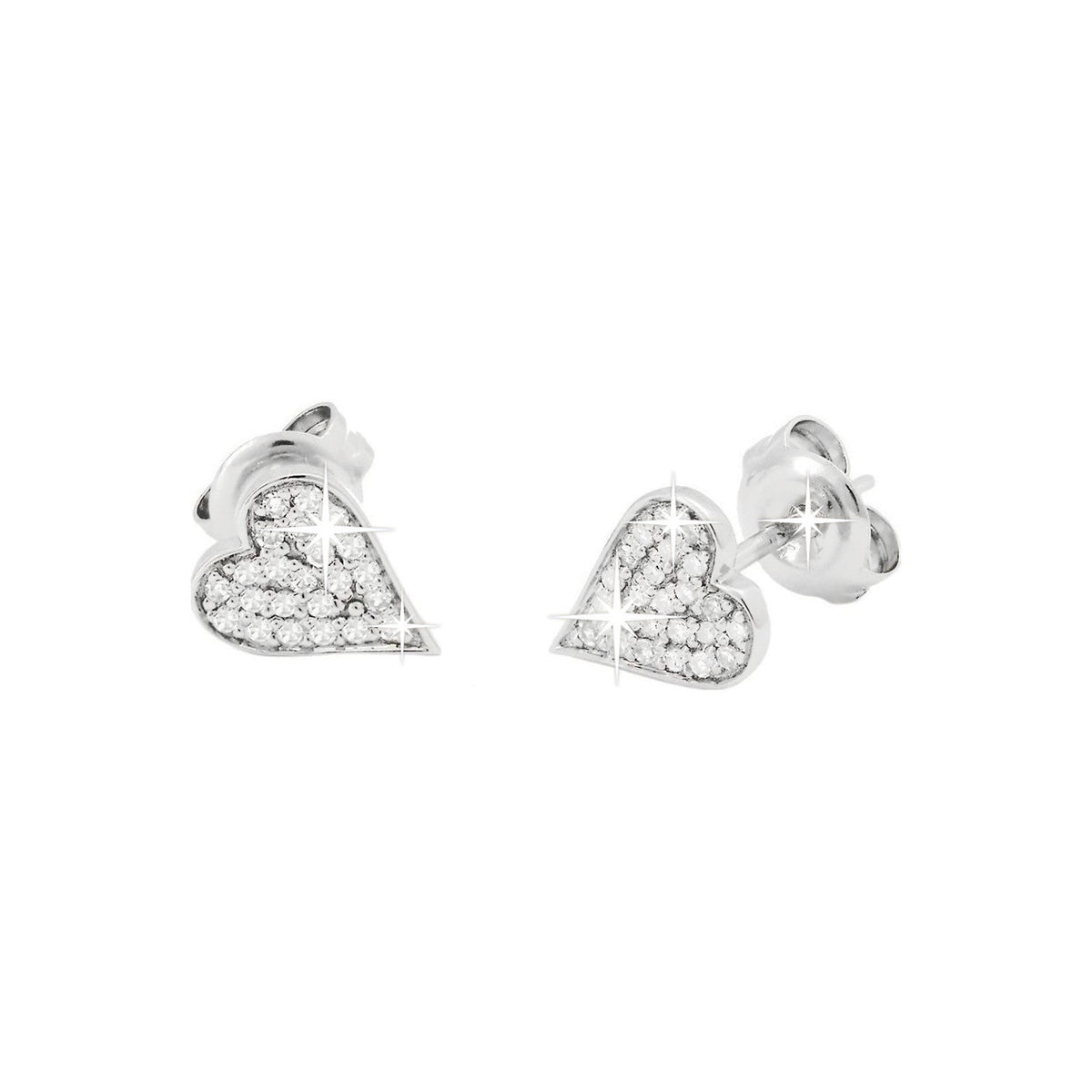 7x9mm Aretes de Dama Oro Blanco 14k Corazón Pavé con Diamantes Naturales