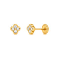 Aretes para Bebé Oro 14k Flor Cuadrada con Cuatro Circonias Pavé