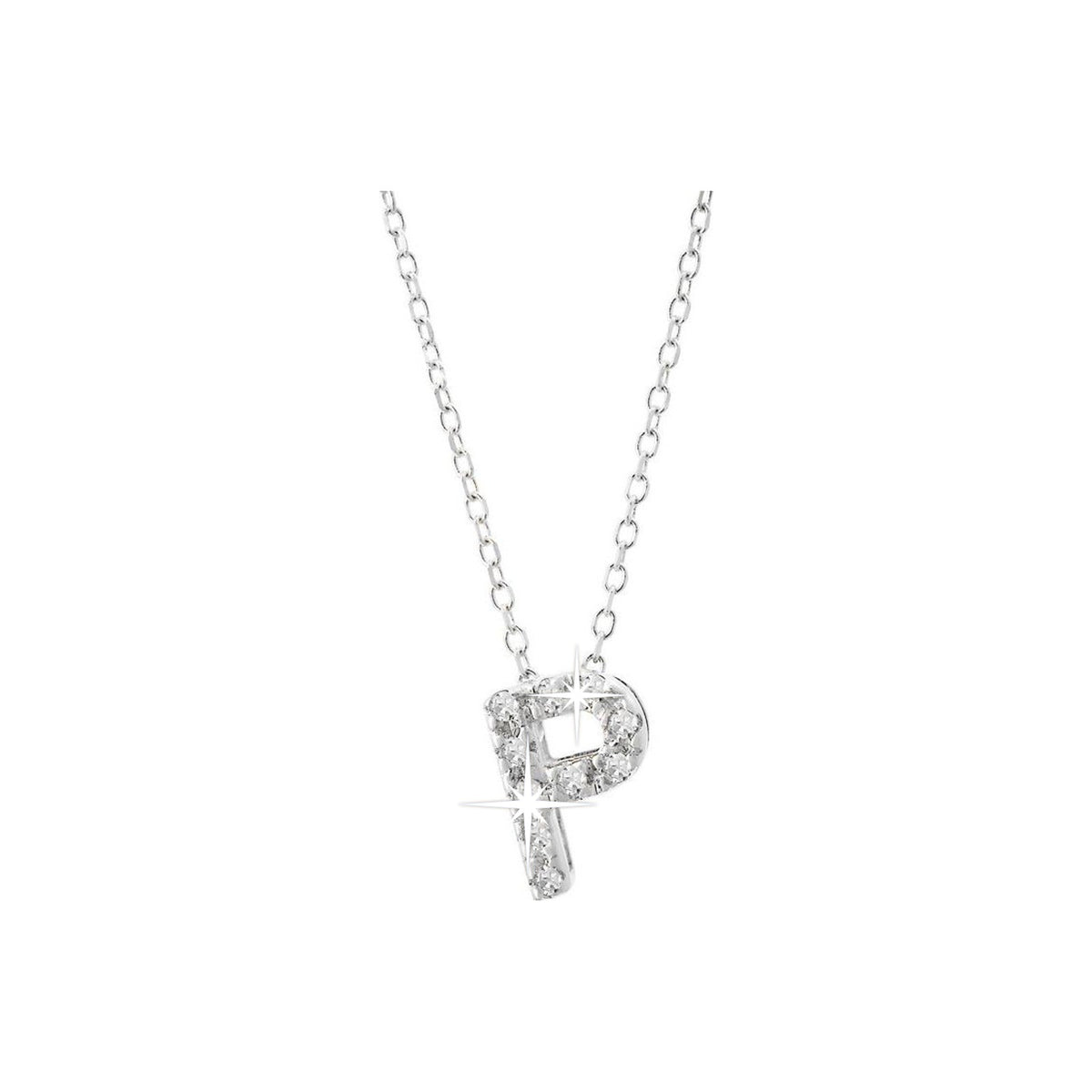 7mm Collar Oro Blanco 14k Inicial Pavé con Diamantes Naturales