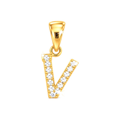 Dije Letra V Oro 10k con Diamantes Naturales