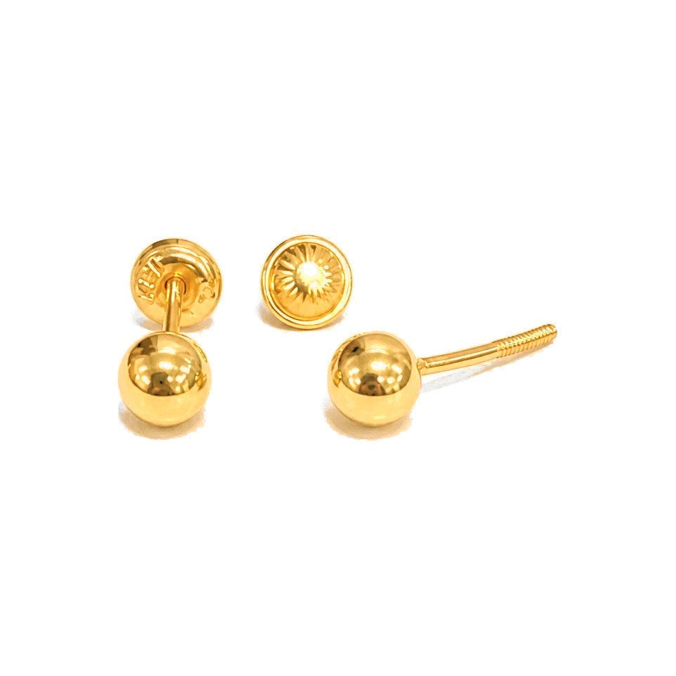 Aretes de Dama Oro 18k Bola Lisa con Tornillo