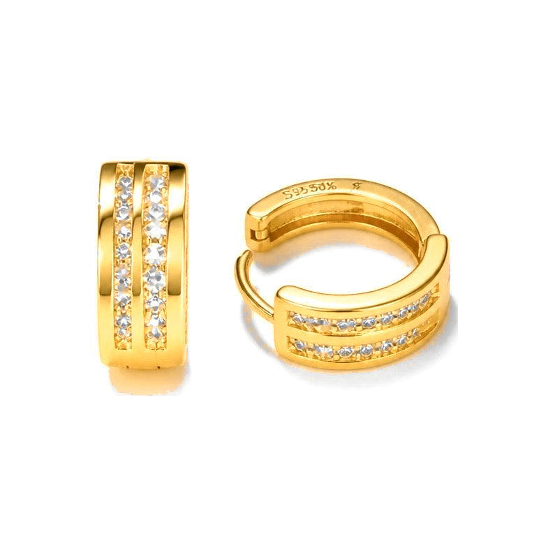 Aretes de Dama Oro 10k Aro Ancho Doble Hilera Canal