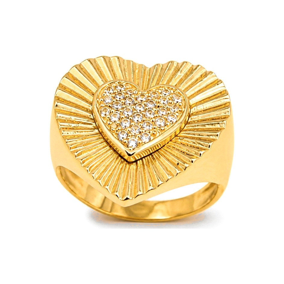 Anillo de Dama Oro 10k Corazon Pave con Rayos