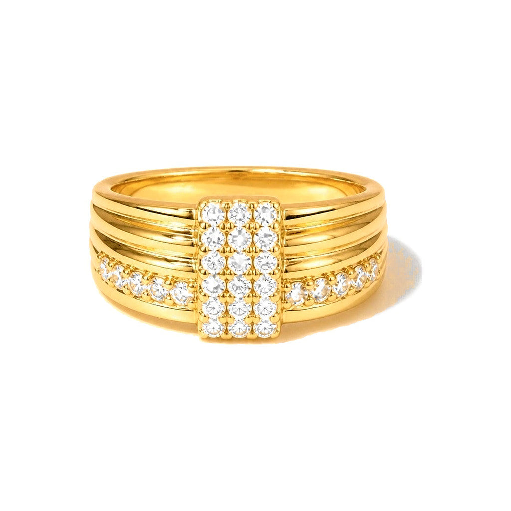 Anillo de Dama Oro 10k Panel Pave Estriado