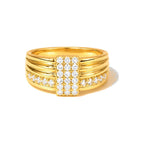Anillo de Dama Oro 10k Panel Pave Estriado