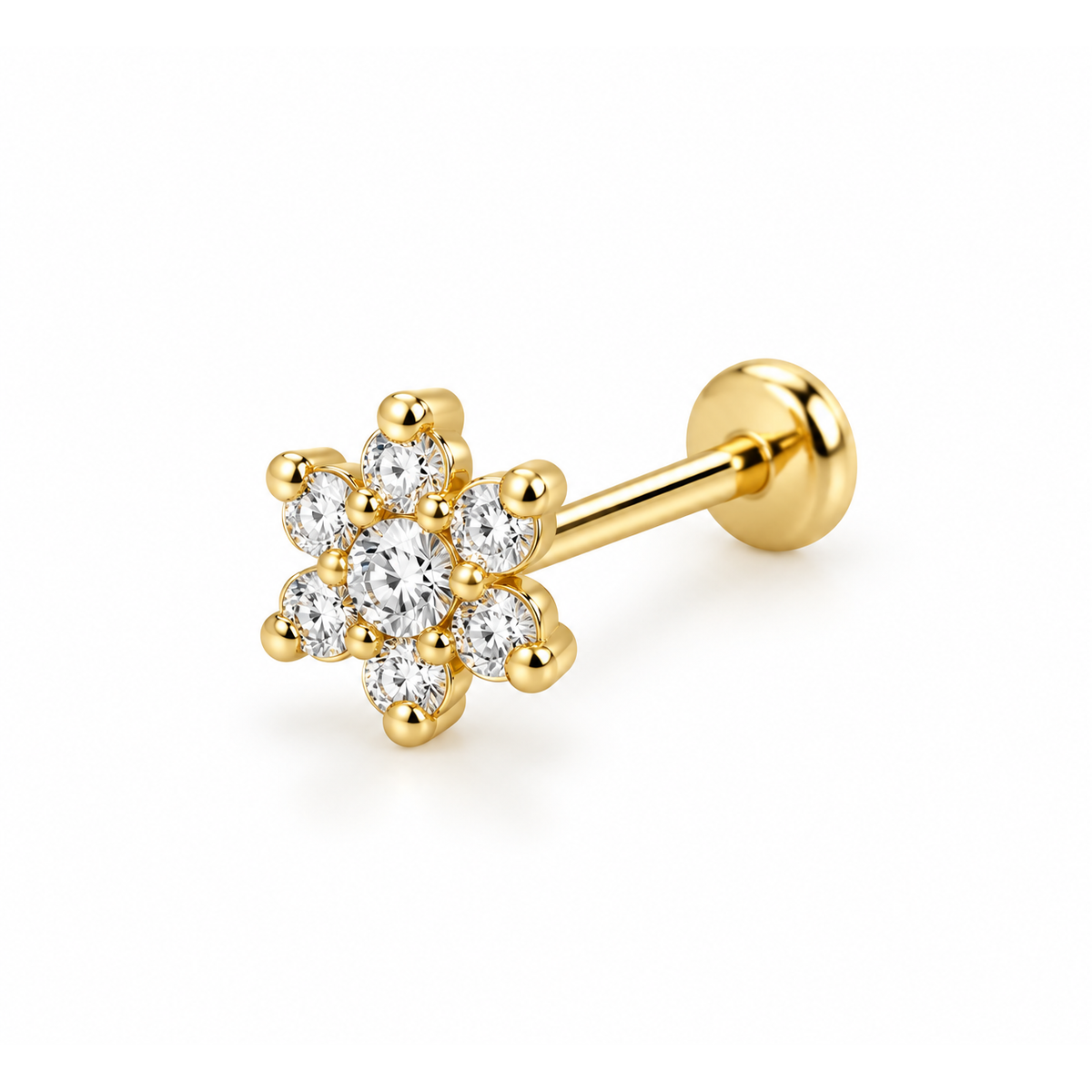 Piercing de Cartílago Oro 14k Flor de Circonios