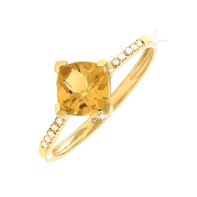 7mm Anillo de Dama Oro 14k con Citrino y Diamantes Naturales