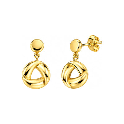 Aretes de Dama Oro 14k Colgantes Nudo Circular Pulido