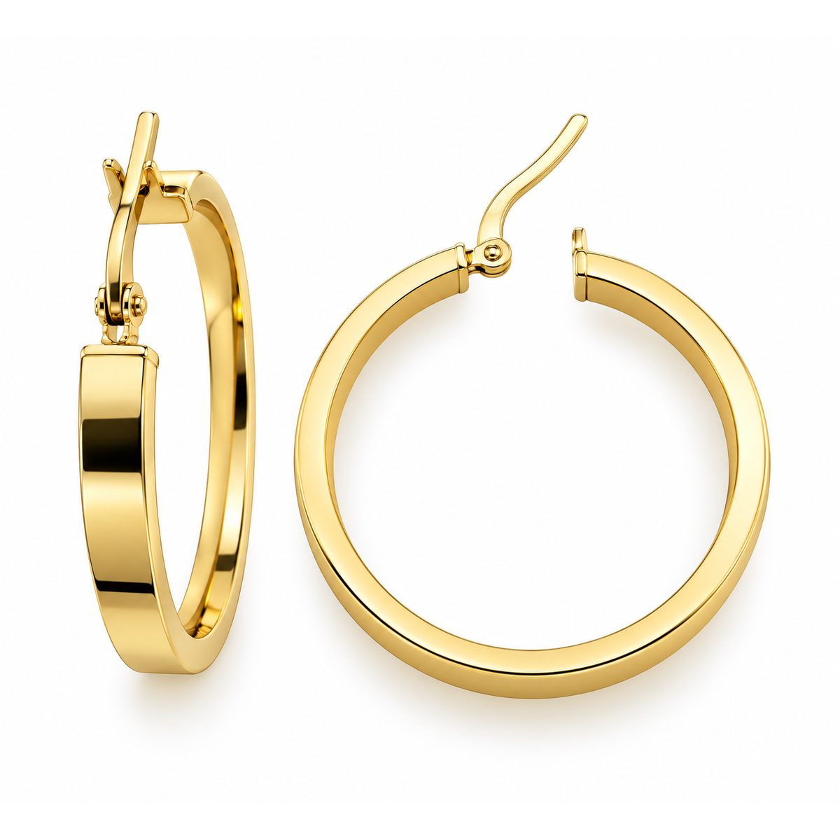 35mm x 4mm Aretes de Dama Oro 10k Argolla Plana con Dije Rectangular