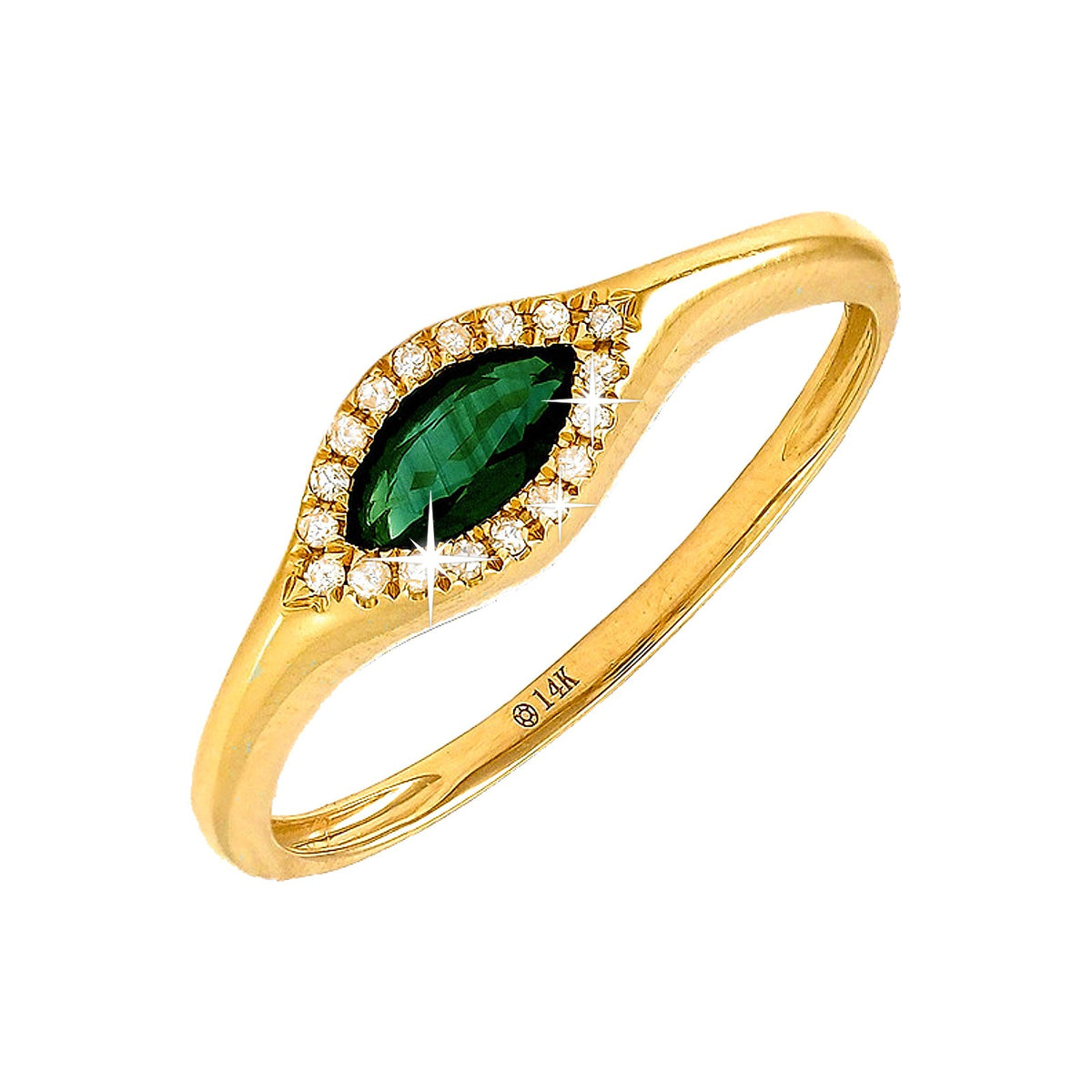 Anillo de Dama Oro 14k Marquesa con Esmeralda y Diamantes Naturales
