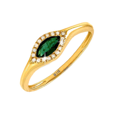 Anillo de Dama Oro 14k Marquesa con Esmeralda y Diamantes Naturales