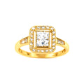 Anillo de Dama Oro 10k Cluster Rectangular con Halo de Circonios