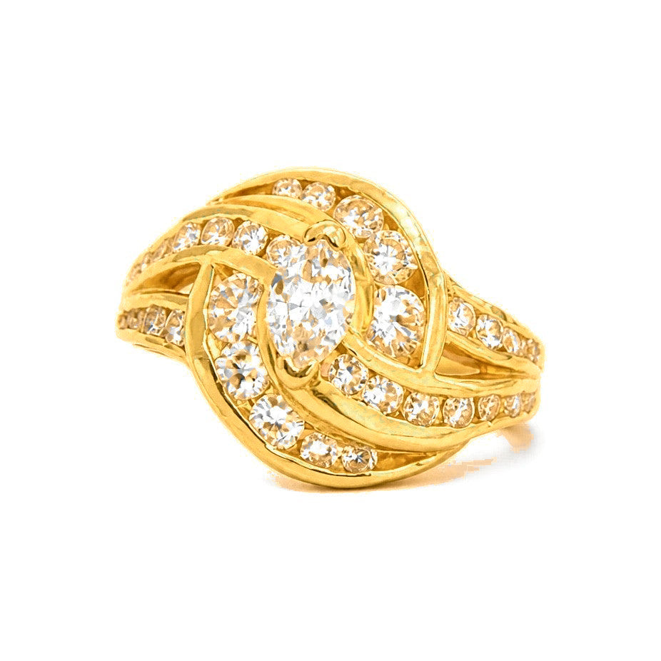 Anillo de Dama Oro 14k Diamante Pera Remolino