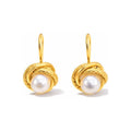 Aretes de Dama Oro 14k Perla con Nudo Texturizado