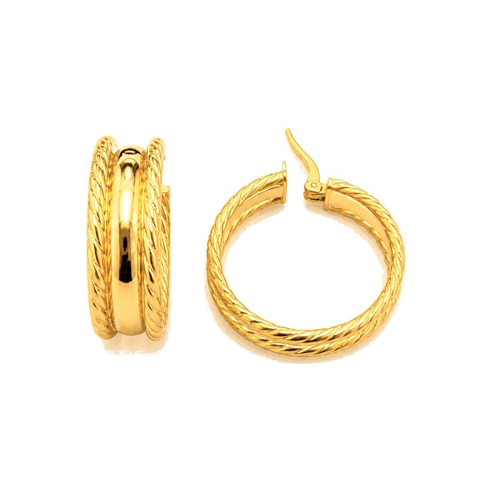 Aretes de Dama Oro 10k Doble Argolla Combinada