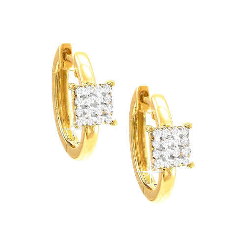 11mm Aretes de Dama Oro 14k Argolla Pavé con Diamantes Naturales