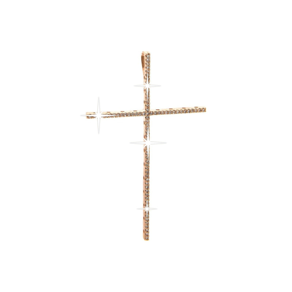 31.2x50mm Dije Oro Rosa 14k Cruz con Diamantes Naturales