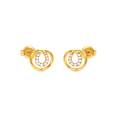 Aretes de Dama Oro 14k Doble Círculo con Diamantes Naturales