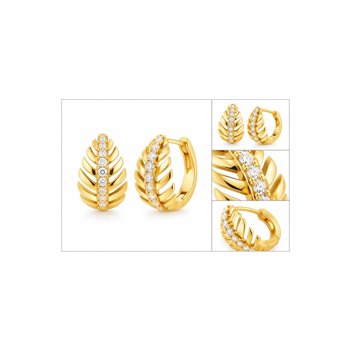 Aretes de Dama Oro 10k Huggie Hoja con Circonios