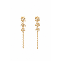Aretes de Dama Oro 14k Tres Hojas con Cadena y Diamantes Naturales