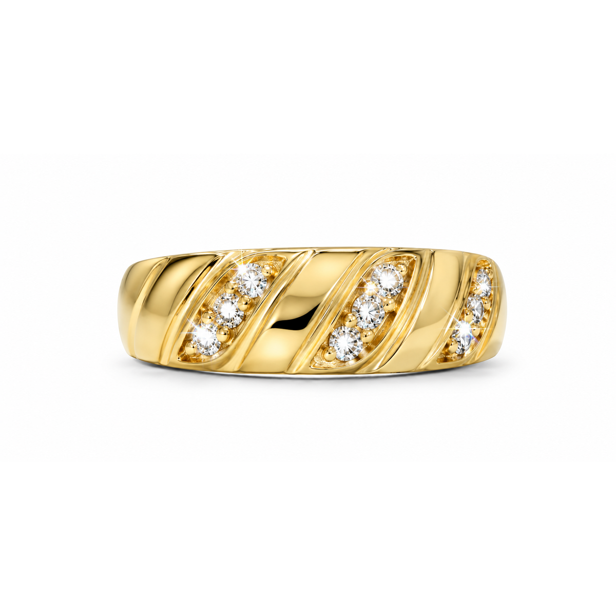 Anillo de Matrimonio de Hombre Oro 14k Diagonal con Diamantes Naturales