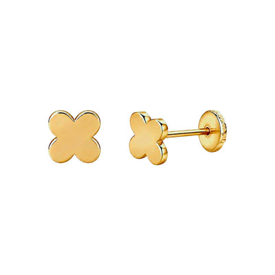 Aretes para Bebé Oro 14k Trébol Liso
