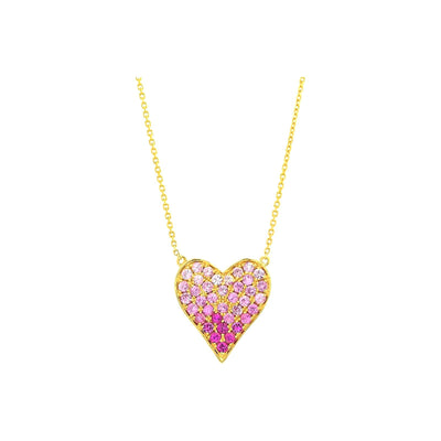 14x16mm Collar Oro 14k Corazón con Zafiro Rosa