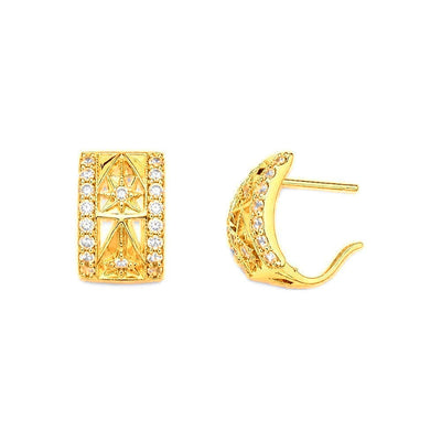 Aretes de Dama Oro 10k Rectangular Estrellas Caladas