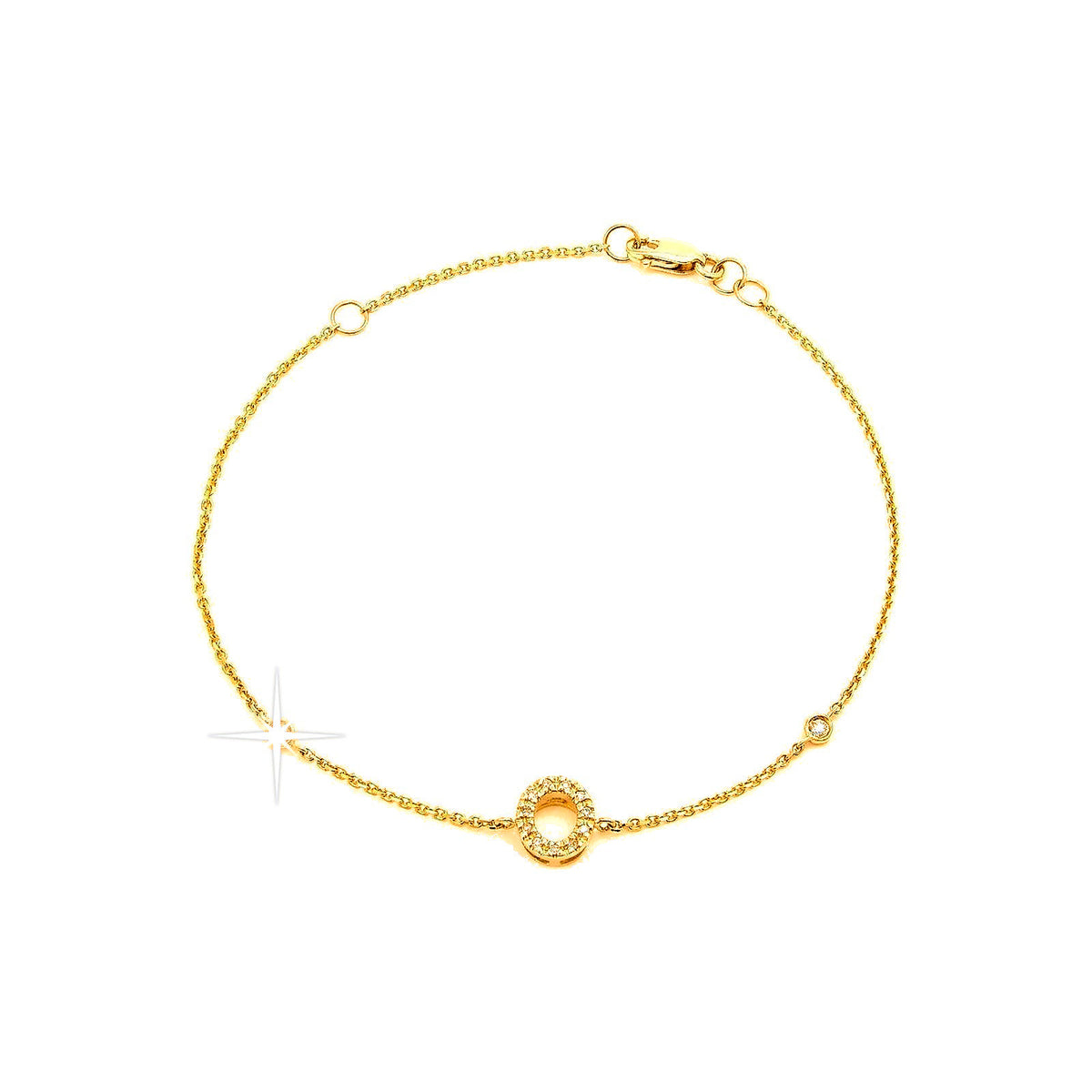 7mm Brazalete de Dama Oro 14k Inicial Pavé con Diamantes Naturales