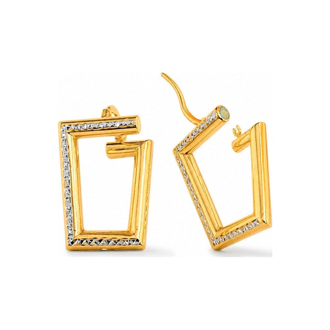 Aretes de Dama Oro 14k Rectangular Abierto Doble Tono