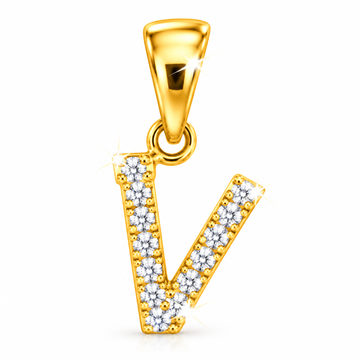 Dije Letra V Oro 10k con Diamantes Naturales