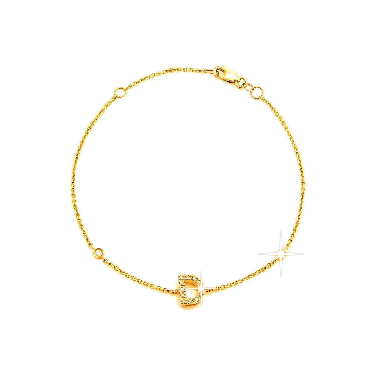 7mm Brazalete de Dama Oro 14k Inicial Pavé con Diamantes Naturales