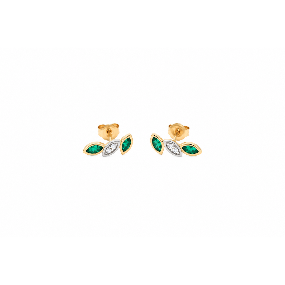 5x12mm Aretes de Dama Oro 14k Esmeraldas Marquise con Diamantes Naturales