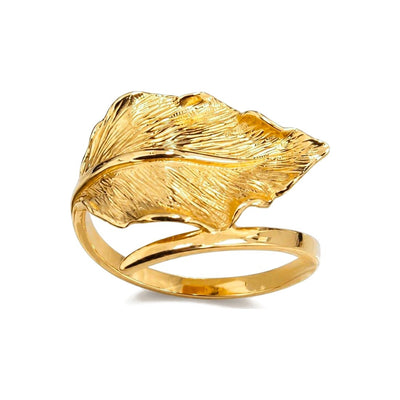 Anillo de Dama Oro 14k Hoja Texturizada