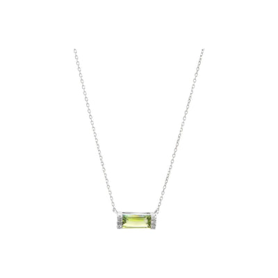 9x3.5mm Collar Oro Blanco 14k Barra con Peridoto y Diamantes Naturales