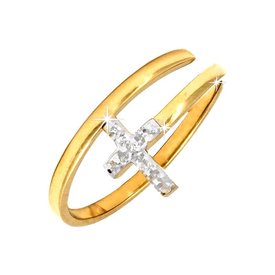 6x9mm Anillo de Dama Oro 14k Cruz Pavé con Diamantes Naturales