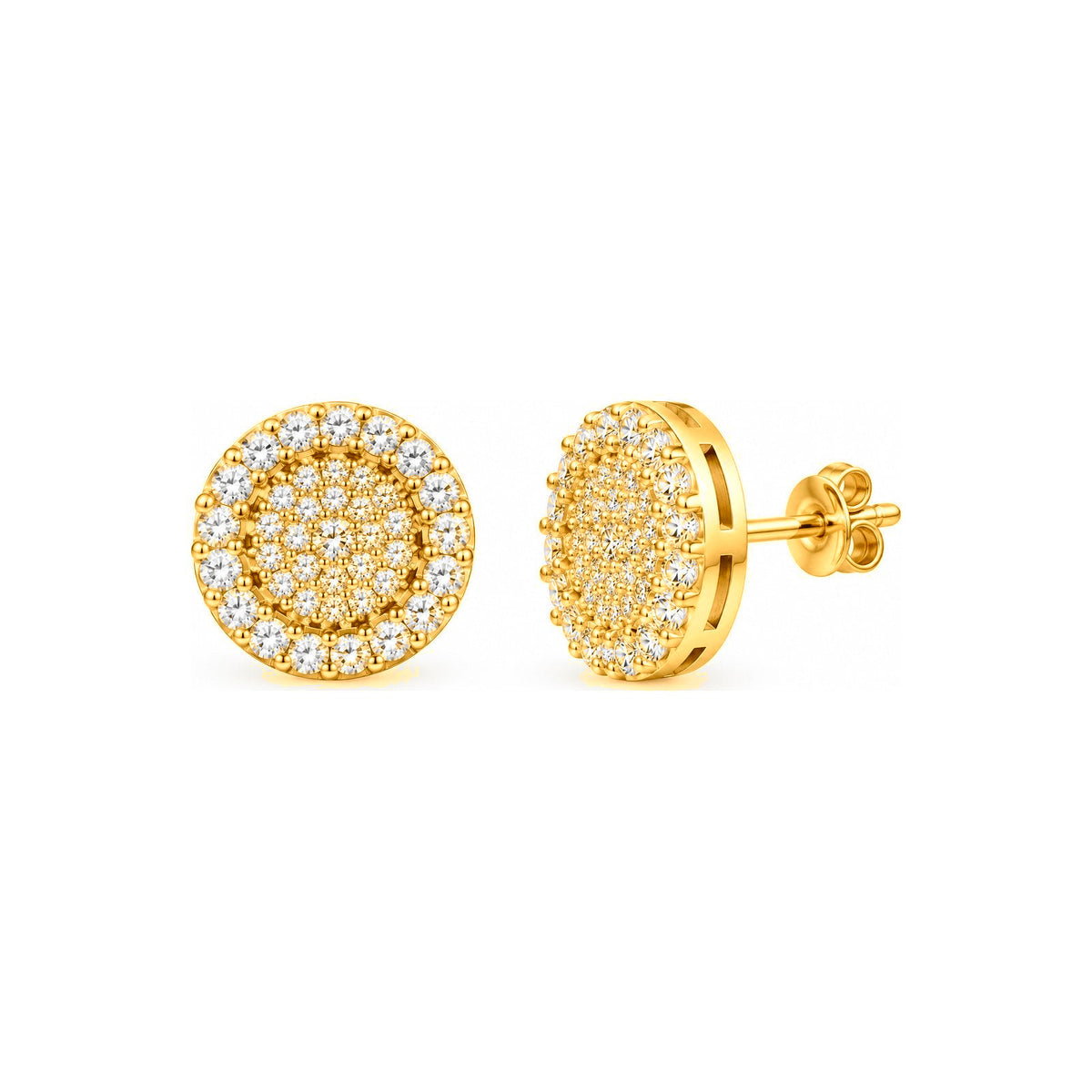 Aretes de Dama Oro 10k Redondos Pavé con Halo de Circonios