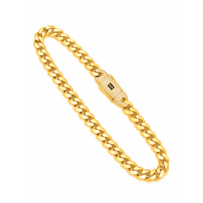 Brazalete Oro 10k Cubana con Broche de Circonios 5mm 7 Pulgadas